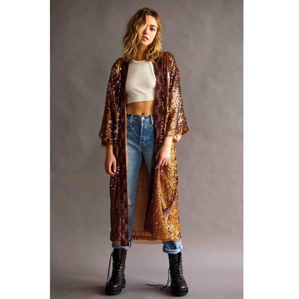 Free People Light Is Coming duster in Bronze Gold—NWOT